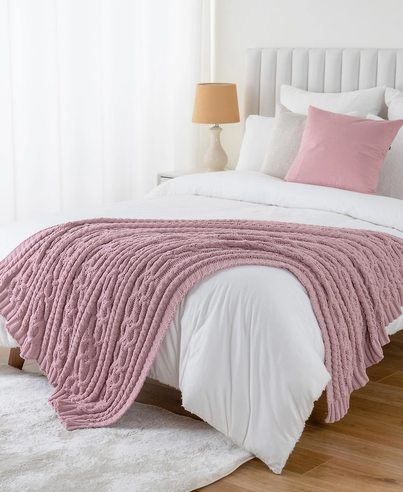 Battilo Lifestyle Cable Knit Chenille Throw, 51" x 67"