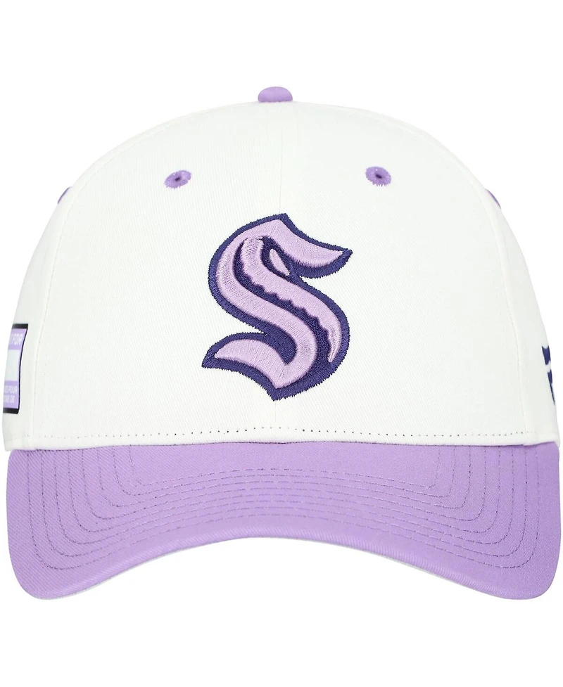 Fanatics Men's White/Lavender Seattle Kraken Authentic Pro Hockey Fights Cancer Adjustable Hat