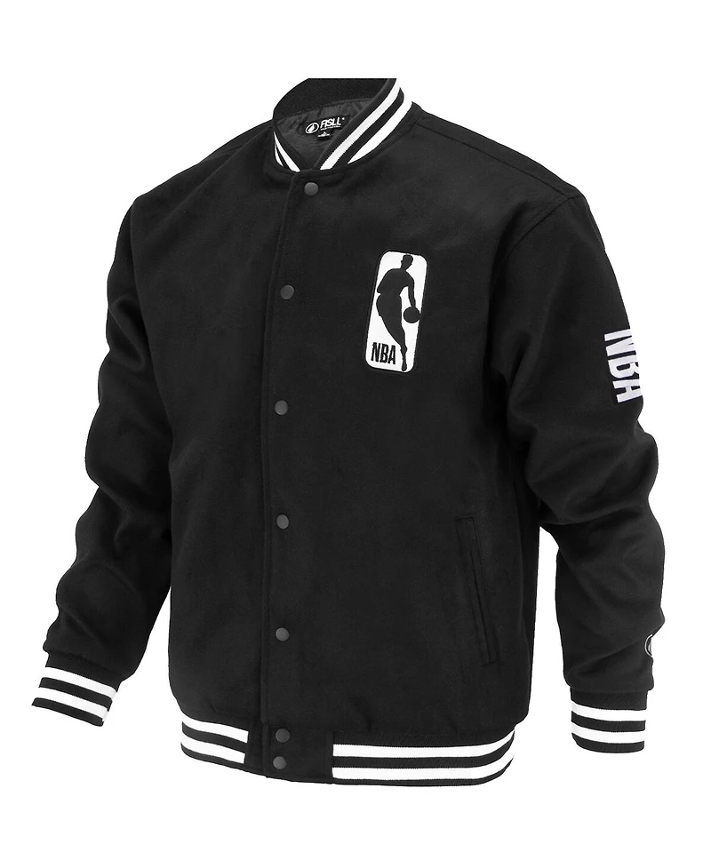 Fisll Men's and Women's Black Nba Logoman Shadow Collection Full-Snap Varsity Jacket