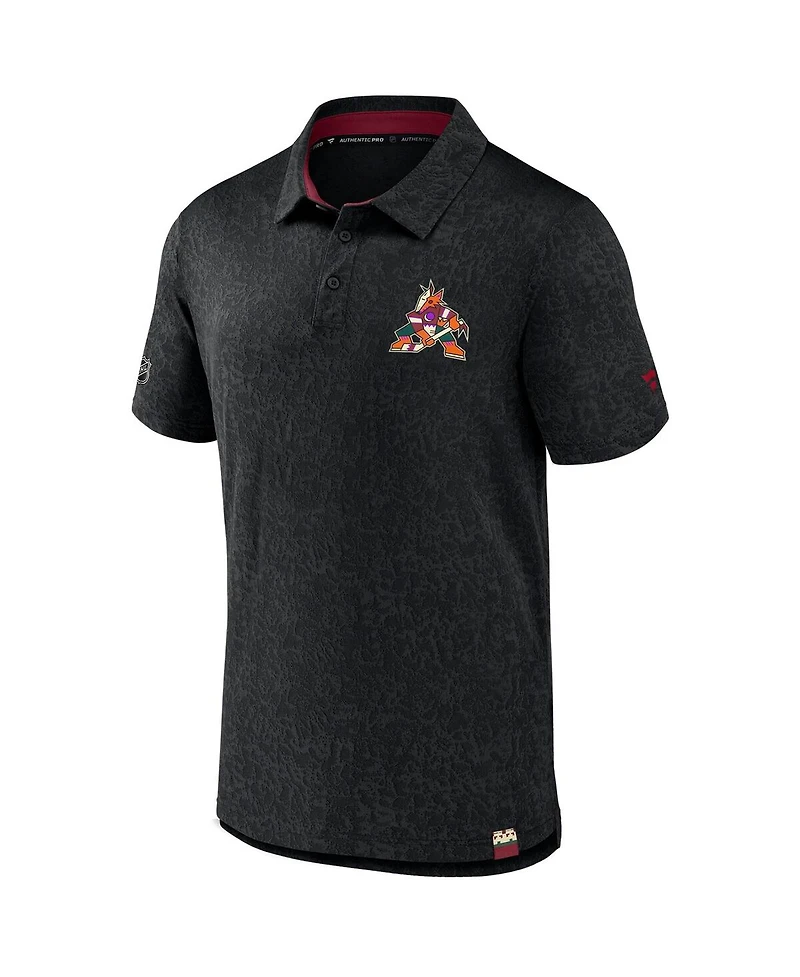Fanatics Men's Black Arizona Coyotes Authentic Pro Jacquard Polo Shirt