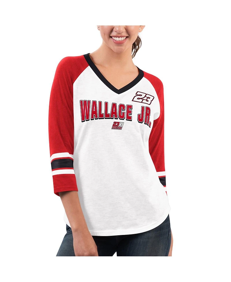 G-iii 4Her by Carl Banks Women's White/Red Bubba Wallace Top Team V-Neck 3/4 Sleeve T-Shirt