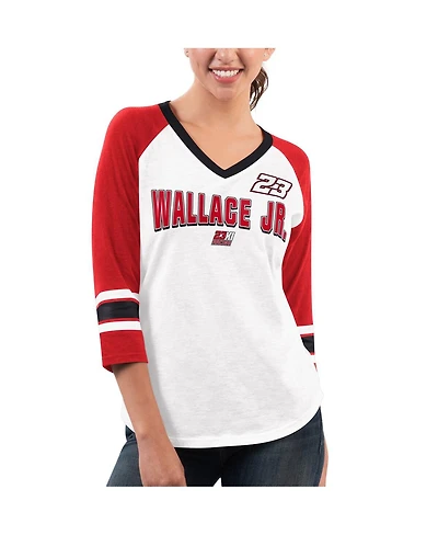 G-iii 4Her by Carl Banks Women's White/Red Bubba Wallace Top Team V-Neck 3/4 Sleeve T-Shirt