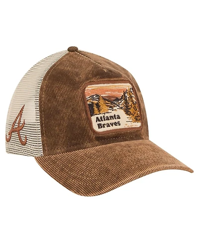 New Era Men's Dark Brown Atlanta Braves Vintage Landscape 9TWENTY A-Frame Adjustable Trucker Hat