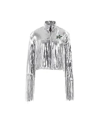 Cuce Women's Silver Dallas Stars Cropped Sequin Fringe Blazer