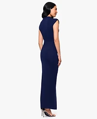 Betsy & Adam Petite Mock-Neck Crepe Ruched Sheath Dress
