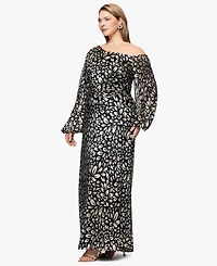 B&A By Betsy and Adam Plus Metallic Printed Long A-Line Dress