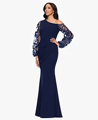 Betsy & Adam Petites Scuba Crepe Asymmetrical-Neck Long Dress