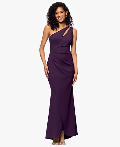 Betsy & Adam Petite One-Shoulder Ruched Gown