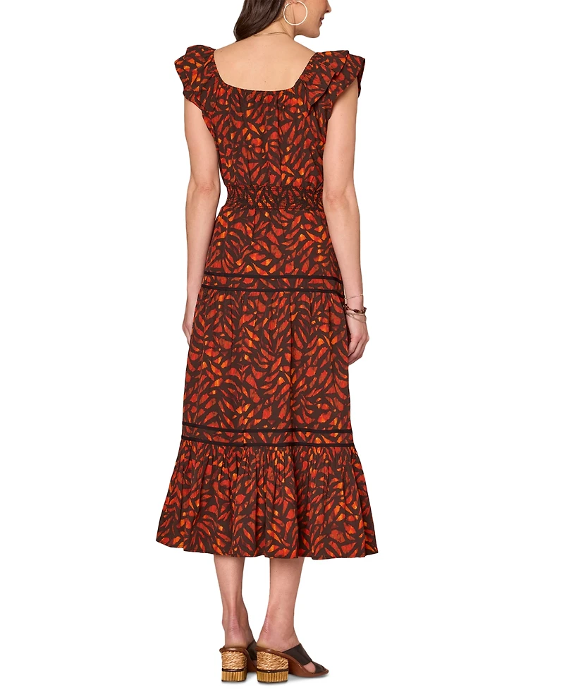 Democracy Petite Printed Flutter-Sleeve Tiered Dress