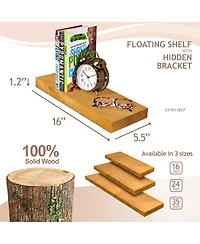 Sorbus 2 Pack 16" Solid Wood Floating Shelves - for Bathroom Decor, Books, Bedroom & Living Room