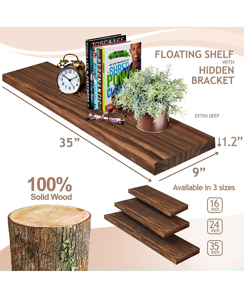Sorbus 2 Pack 35" Solid Wood Floating Shelves - for Bathroom Decor, Books, Bedroom & Living Room