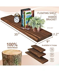 Sorbus 2 Pack 35" Solid Wood Floating Shelves - for Bathroom Decor, Books, Bedroom & Living Room