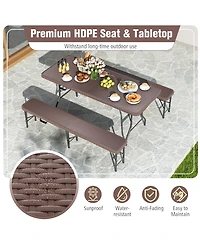 Gymax 3 Piece Folding Picnic Table Set w/ 6 ft Table & 2 Benches for Yard Camping