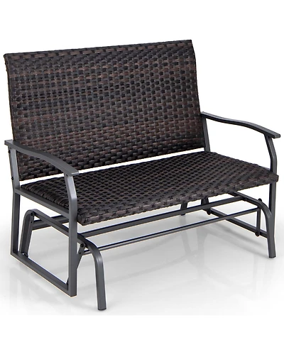 Gymax Outdoor Swing Glider Bench 2-Person Rattan Woven Glider Loveseat w/ Foam Seat