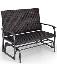 Gymax Outdoor Swing Glider Bench 2-Person Rattan Woven Glider Loveseat w/ Foam Seat