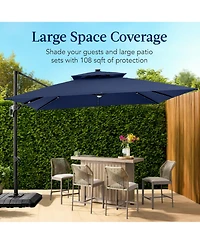 Best Choice Products 9x12ft 2-Tier Square Outdoor Solar Led Cantilever Umbrella w/ 360-Rotating Base –