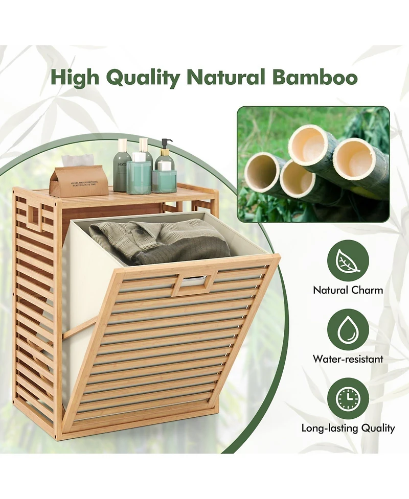 18 Gal Bamboo Tilt-out Laundry Hamper with Removable Fabric Bin