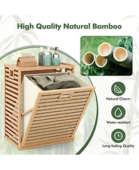 18 Gal Bamboo Tilt-out Laundry Hamper with Removable Fabric Bin