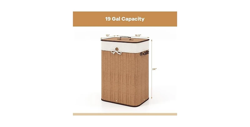 Volenca 19 Gal Rectangle Laundry Basket Bamboo Clothes Hamper with Handles and Lid