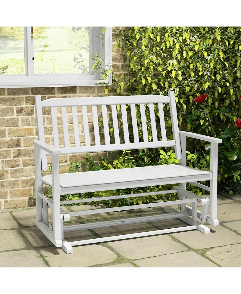 Gymax 2 Seats Outdoor Glider Bench Poplar Wood Patio Swing Glider Loveseat Chair w/ Armrests