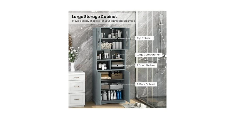 Tall Bathroom Cabinet Large Floor Storage Cabinet with Acrylic Doors and 3 Cubes