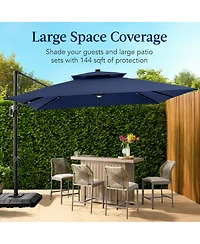 Best Choice Products 12x12ft 2-Tier Square Outdoor Solar Led Cantilever Umbrella w/ 360-Rotating Base –