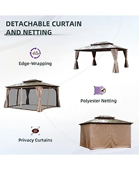 Mondawe 12x16ft Permanent Aluminum Outdoor Canopy Gazebo, Double Roof Uv Protection, Bug Netting, Lifetime Rustproof