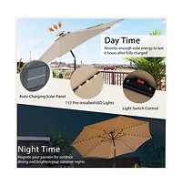 10 Feet Patio Umbrella with 112 Solar Lights and Crank Handle