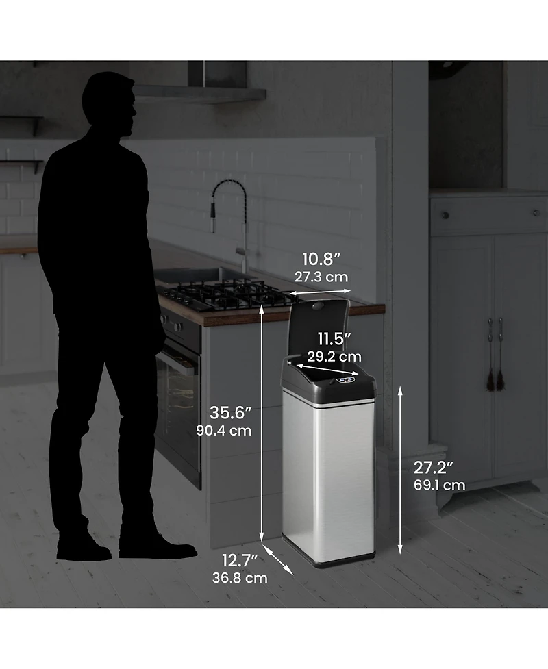 iTouchless 13 Gallon / 49 Liter Stainless Steel Kitchen Trash Can with Odor Filter and Ac Adapter