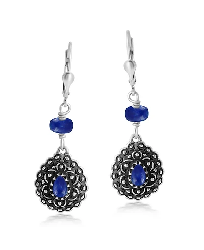 American West Jewelry Sterling Silver Lapis Pear-Shaped Concha Lever Back Earrings