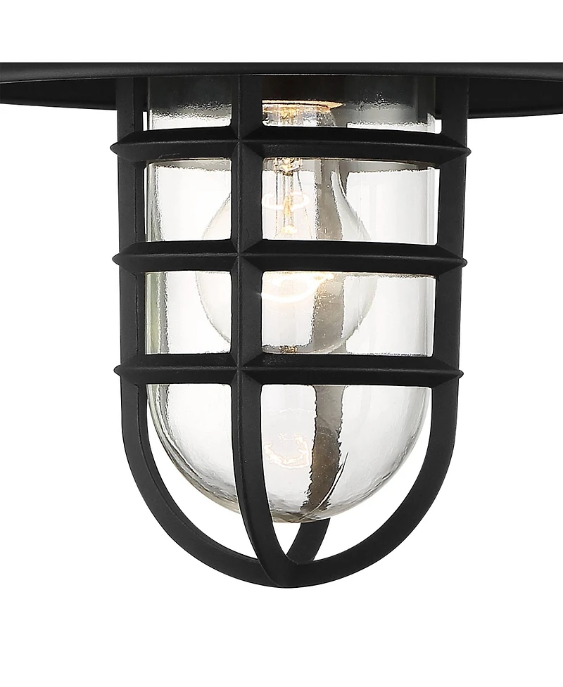John Timberland Marlowe Rustic Industrial Outdoor Wall Light Fixtures Set of 2 Black Hooded Cage 13" Clear Glass for Post Exterior Barn