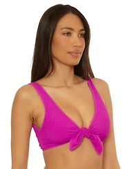 Becca Women's Crinkle Crush Pucker Stripe Convertible Buckle Bikini Top