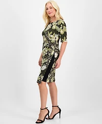 Connected Women's Elbow-Sleeve Side Shirring Midi Dress