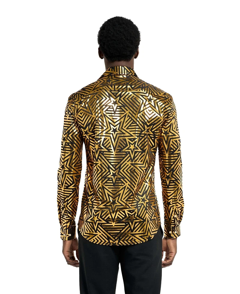 OppoSuits Men's Shirt - Long Sleeve Shiny Snake Gold