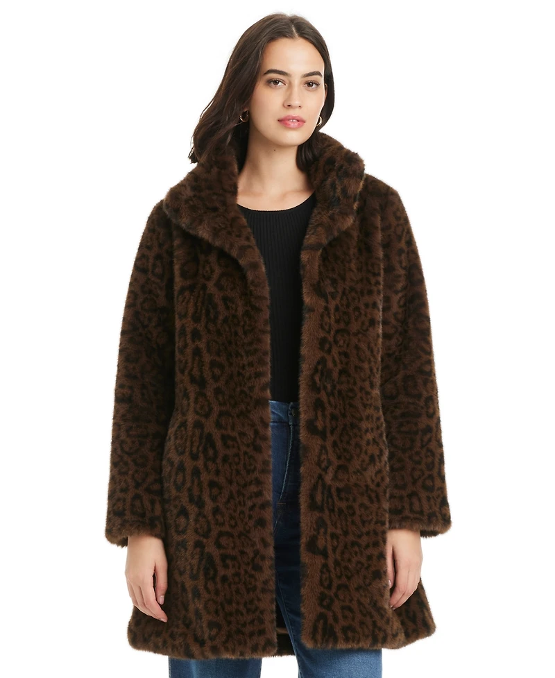 Jones New York Petite Faux-Fur Stand-Collar Coat