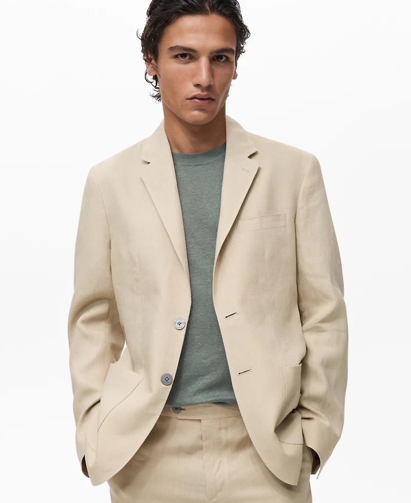 Mango Men's Patch Pockets Linen Blazer