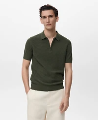 Mango Men's Openwork Cotton Knitted Polo Shirt