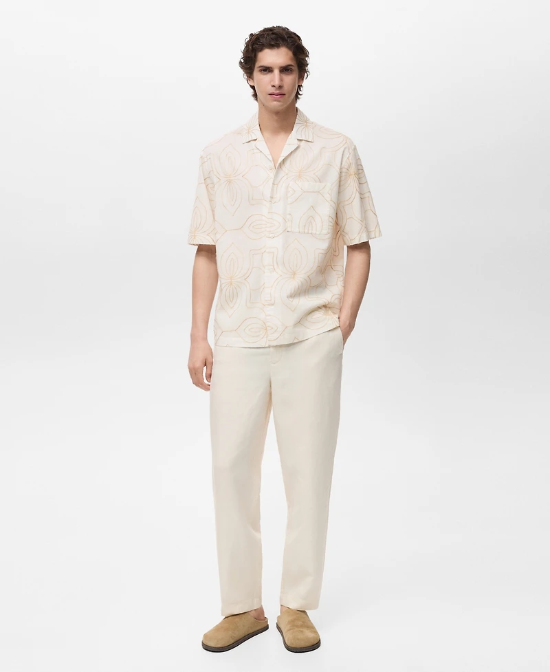 Mango Men's Embroidered Bowling Collar Shirt