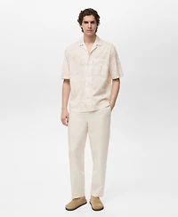 Mango Men's Embroidered Bowling Collar Shirt