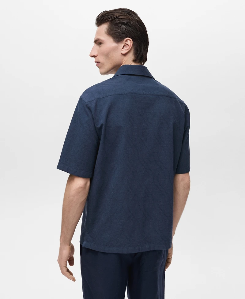 Mango Men's Embroidered Bowling Collar Shirt