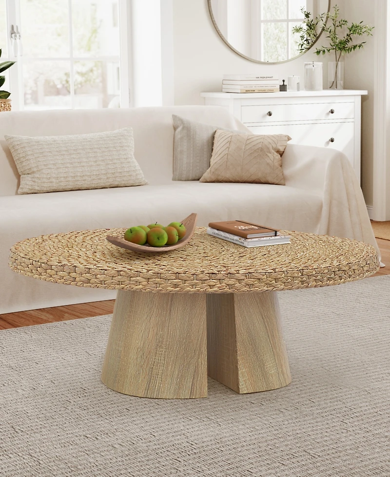 Gallerie Decor 34" Water Hyacinth Woven Top Round Coffee Table