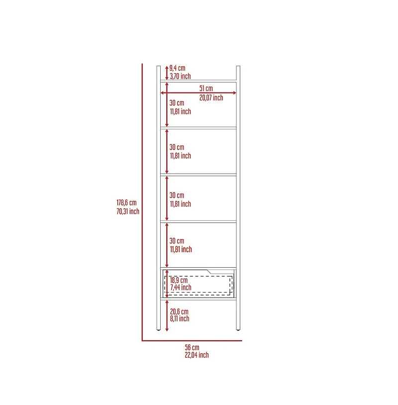 Depot E-shop Kobe Ladder Bookcase, One Drawer, Five Open Shelves, Dark Walnut