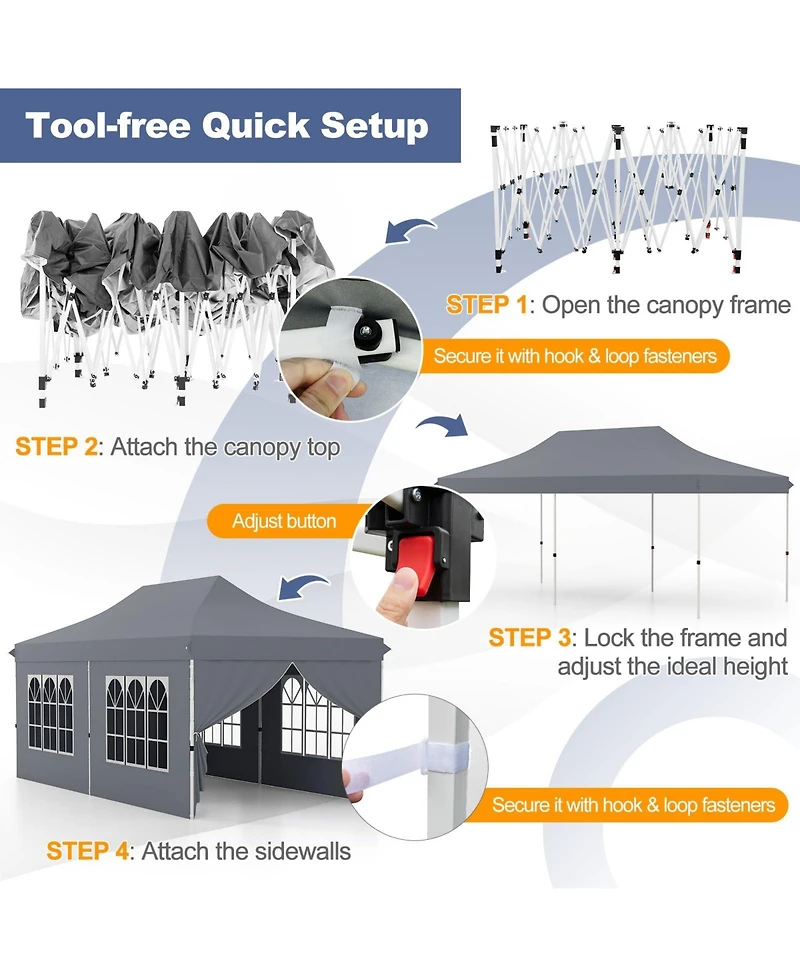 10 x 20 Feet Pop up Canopy with 6 Sidewalls Windows and Carrying Bag