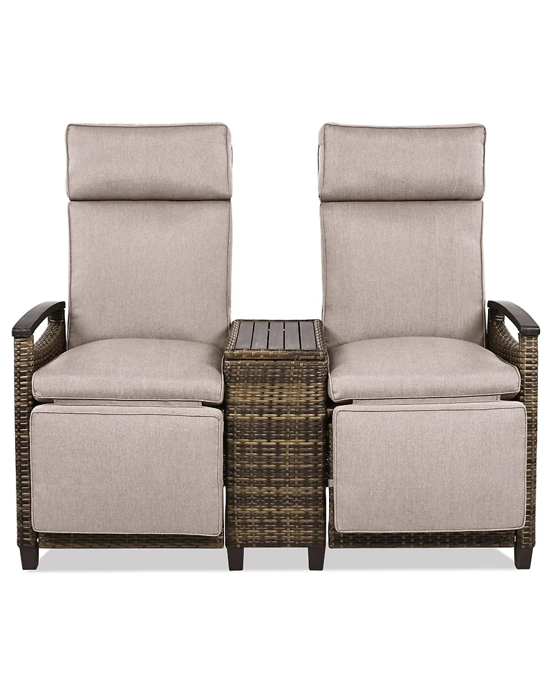 Mondawe Outdoor Patio Rattan Round Daybed with Retractable Canopy and Removable Cushions