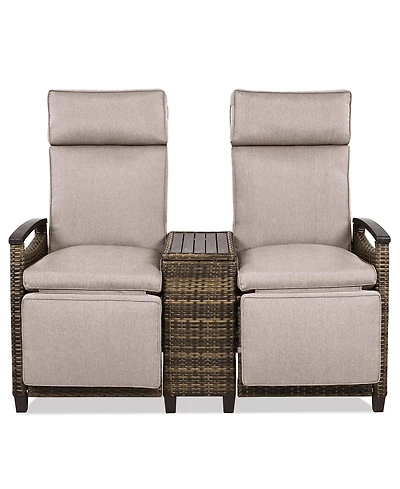 Mondawe Outdoor Patio Rattan Round Daybed with Retractable Canopy and Removable Cushions