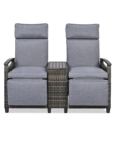 Mondawe Outdoor Patio Rattan Round Daybed with Retractable Canopy and Removable Cushions