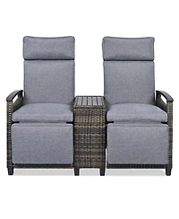 Mondawe Outdoor Patio Rattan Round Daybed with Retractable Canopy and Removable Cushions