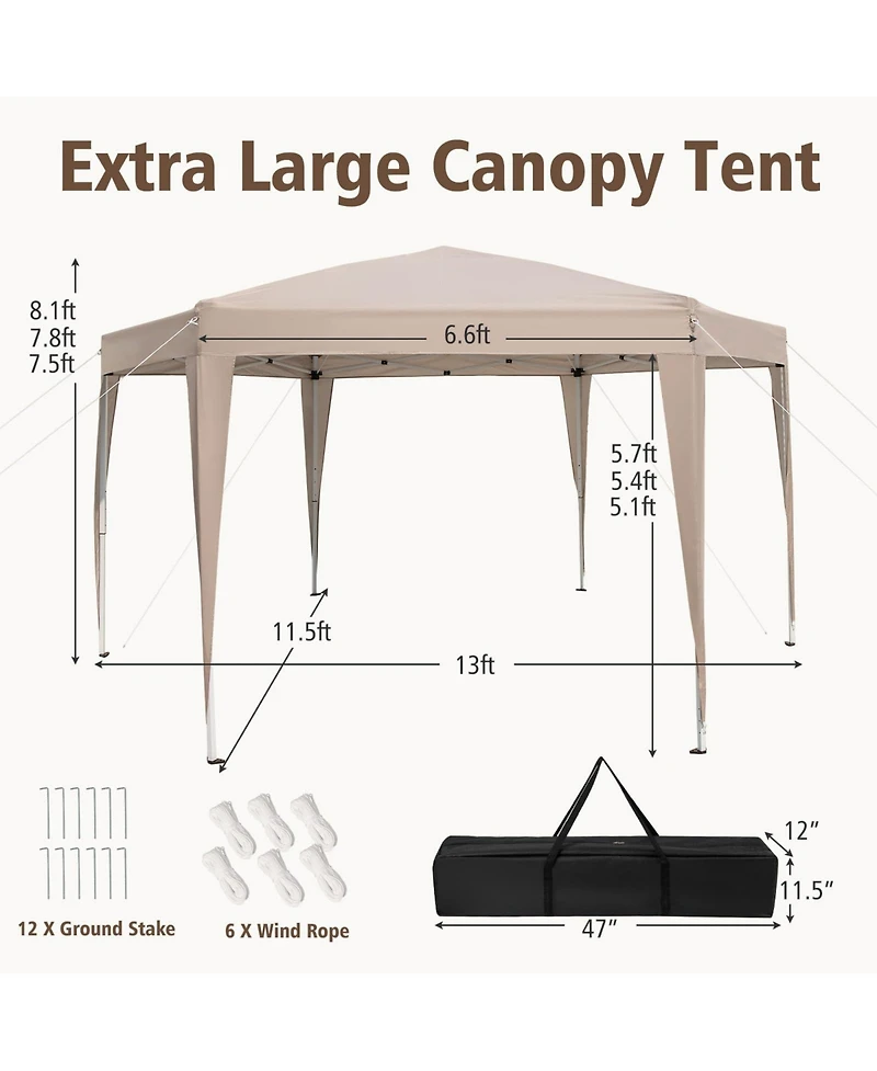 13 x 11.5 Ft Hexagonal Pop-Up Height Adjustable Canopy Tent with Dressed Legs