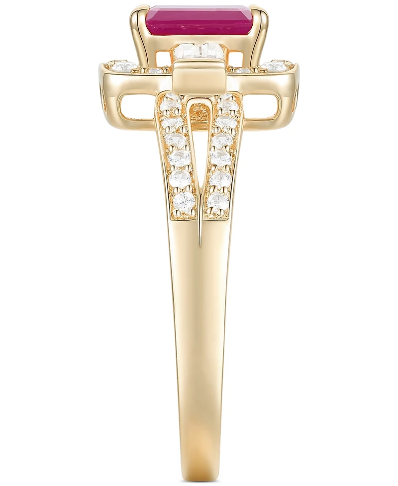 Ruby (1 ct. t.w.) & Diamond (3/8 ct. t.w.) Halo Link Ring in 10k Gold