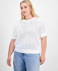 On 34th Trendy Plus Diagonal-Knit Puff-Sleeve Sweater, Exclusively at Macy's